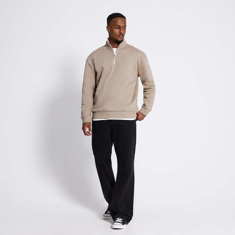 Half Zip Sweatshirt "Frank" Dk Beige
